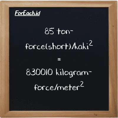 85 ton-force(short)/kaki<sup>2</sup> setara dengan 830010 kilogram-force/meter<sup>2</sup> (85 tf/ft<sup>2</sup> setara dengan 830010 kgf/m<sup>2</sup>)